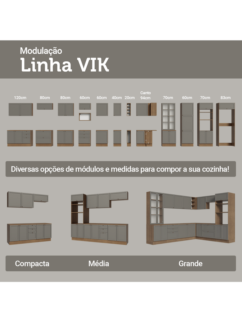 Armário Aéreo 35 cm 1 Porta Rustic/Cinza Vik Madesa