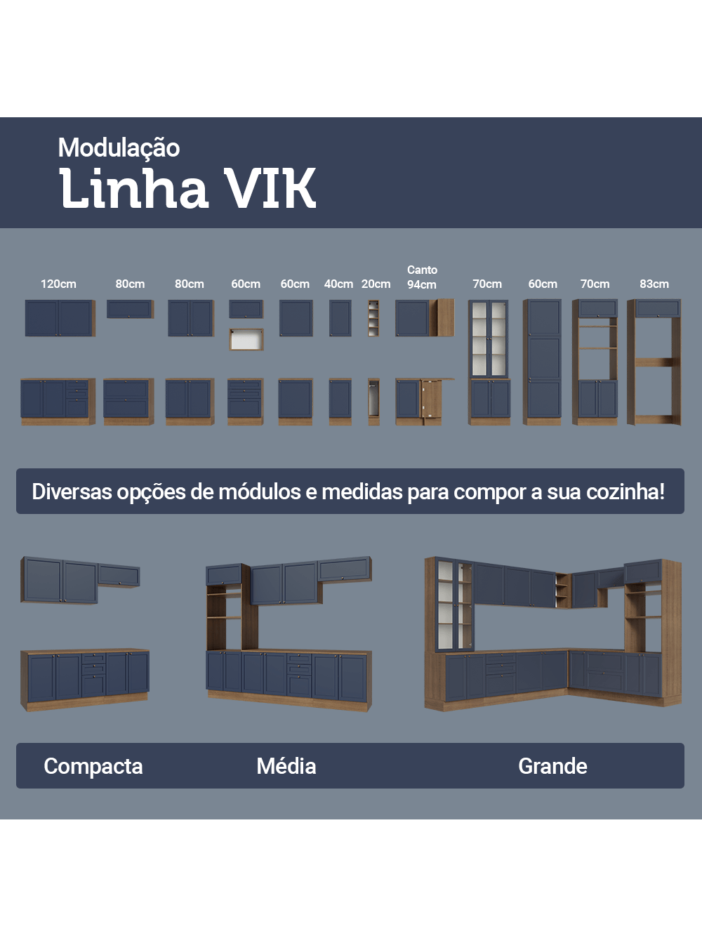 Armário Aéreo 40 cm 1 Porta Rustic/Azul Vik Madesa