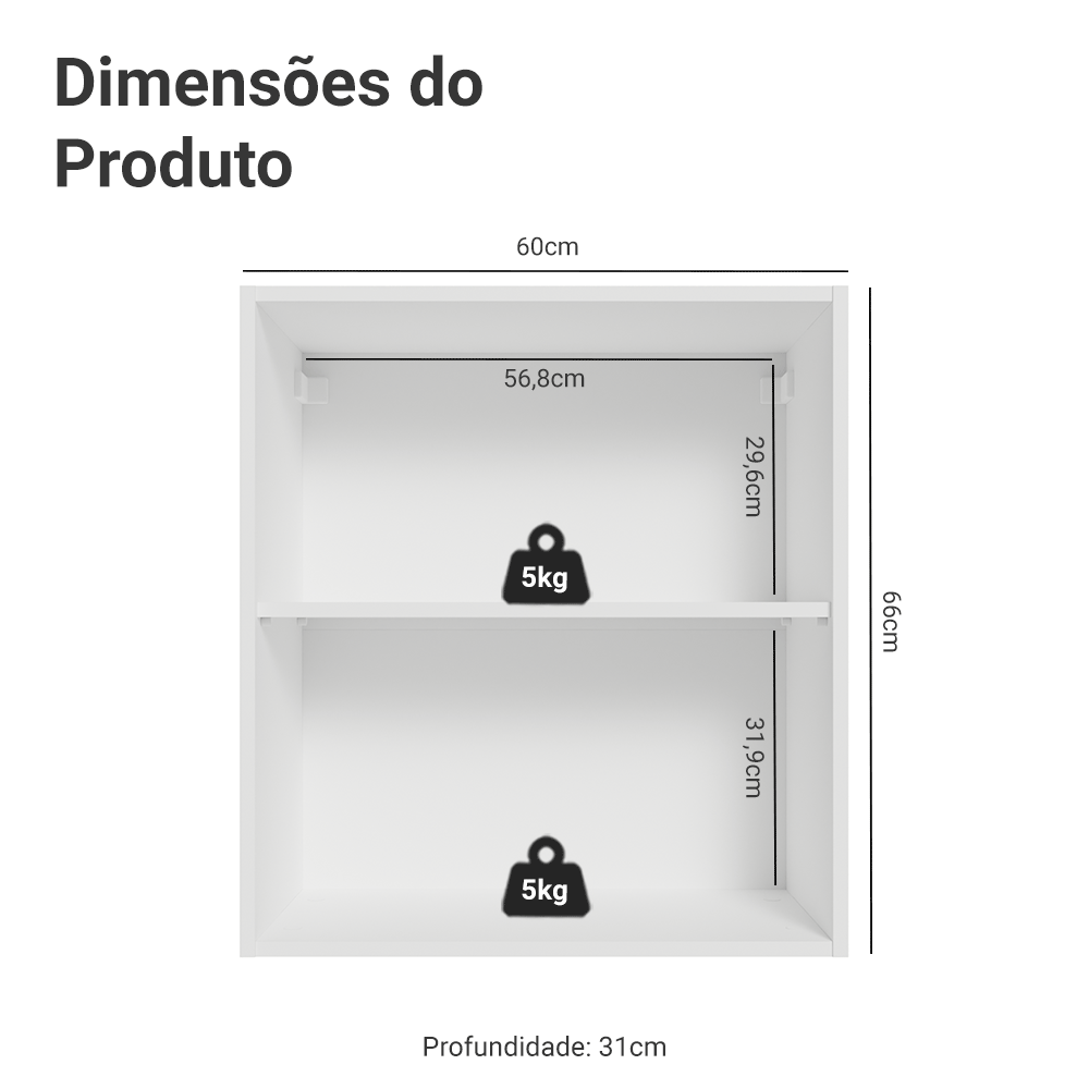 Armário Aéreo 60 cm 1 Porta Branco Vik Madesa - Branco
