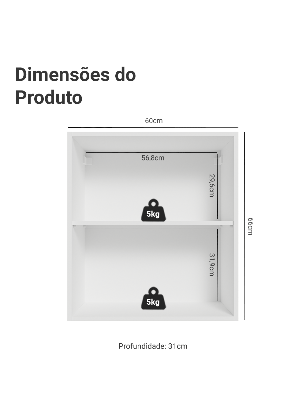 Armário Aéreo 60 cm 1 Porta Branco/Cinza Vik Madesa - Branco/Cinza