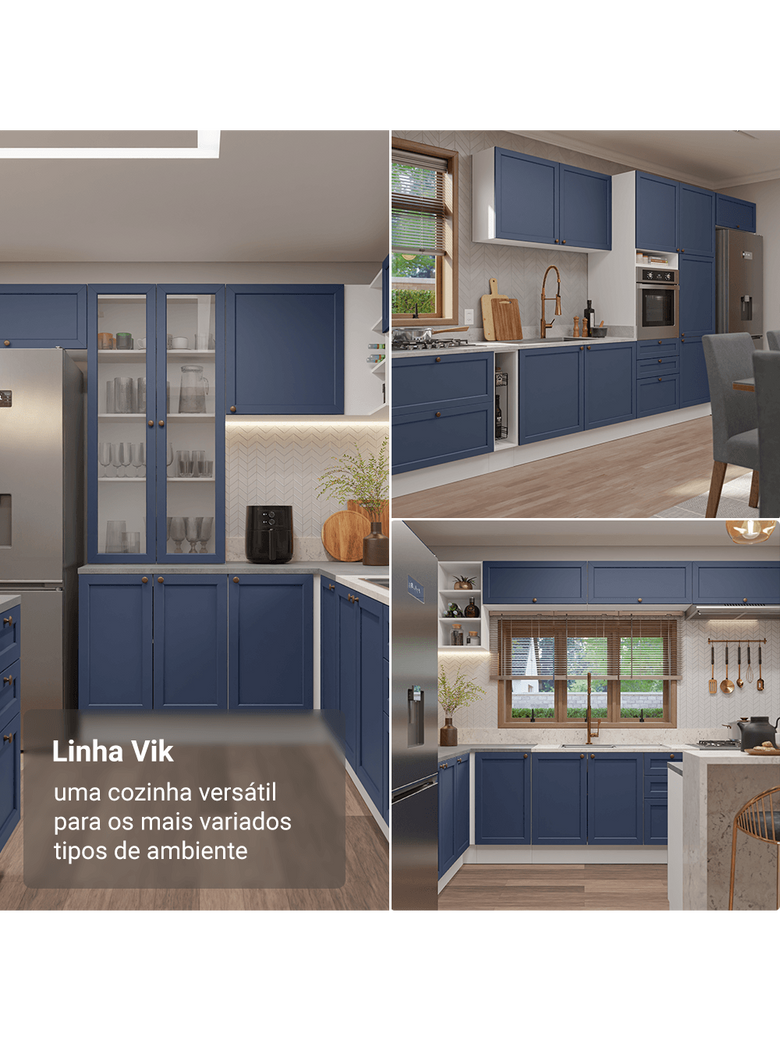 Armário Aéreo 60 cm 1 Porta Branco/Azul Vik Madesa