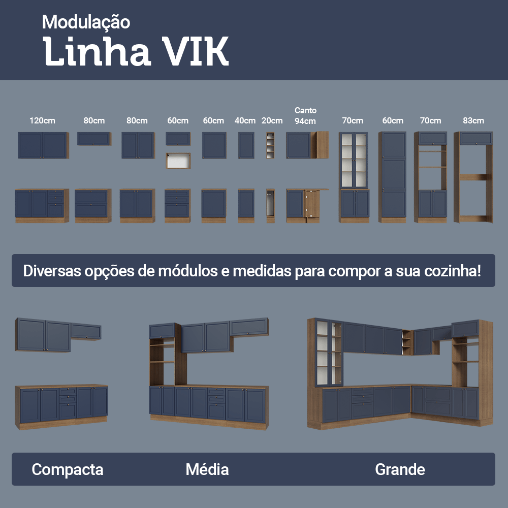 Armário Aéreo 60 cm 1 Porta Rustic/Azul Vik Madesa