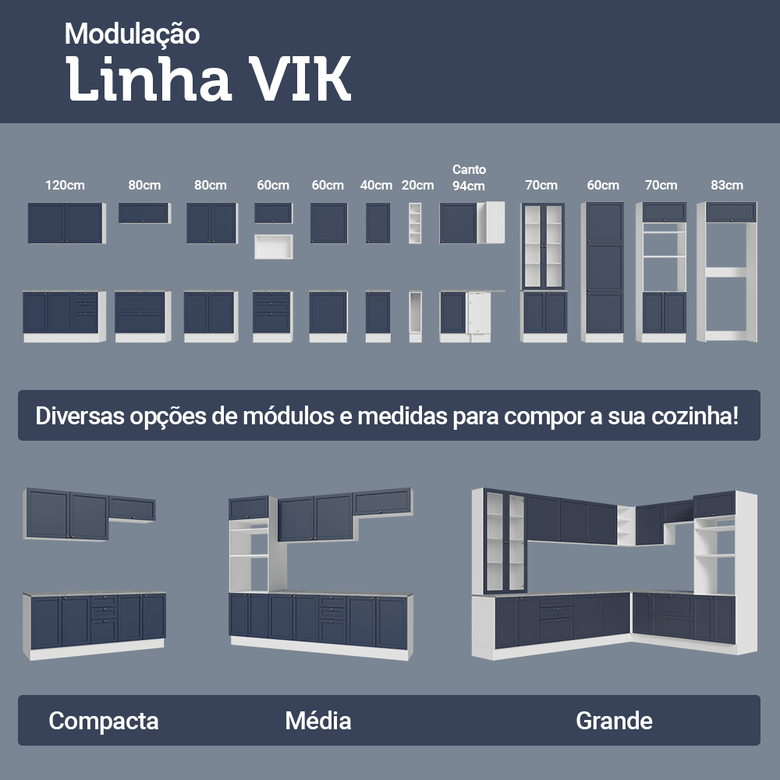 Armário Aéreo 60 cm 1 Porta Basculante Branco/Azul Vik Madesa