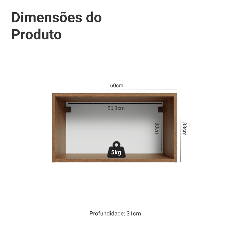 Armário Aéreo 60 cm 1 Porta Basculante Rustic/Branco Vik Madesa