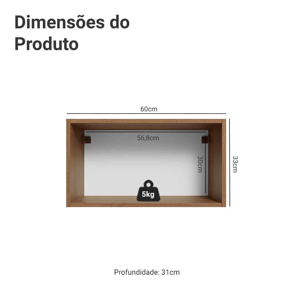 Armário Aéreo 60 cm 1 Porta Basculante Rustic/Cinza Vik Madesa - Rustic/Cinza