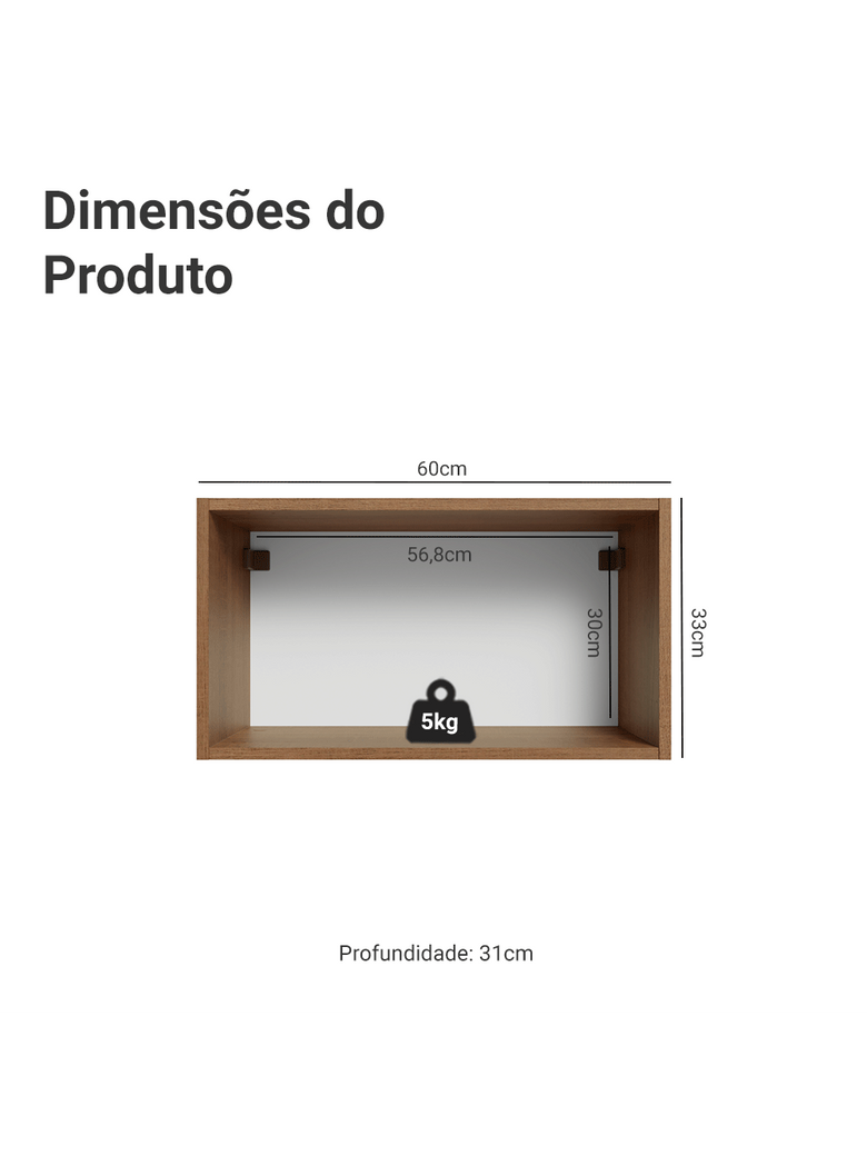 Armário Aéreo 60 cm 1 Porta Basculante Rustic/Verde Vik Madesa