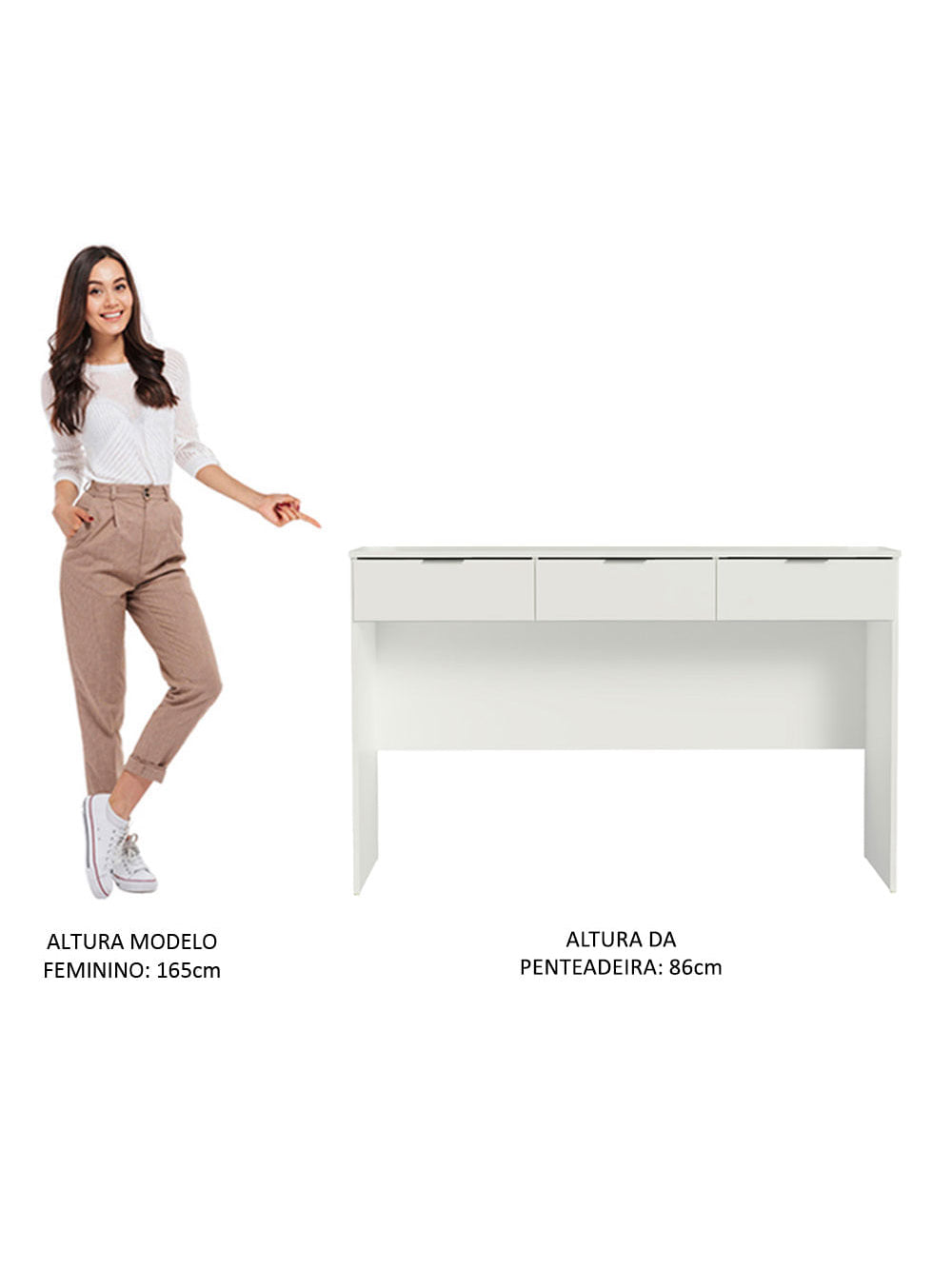 Penteadeira Madesa Camarim Carly com 3 Gavetas (Sem Painel) Branco
