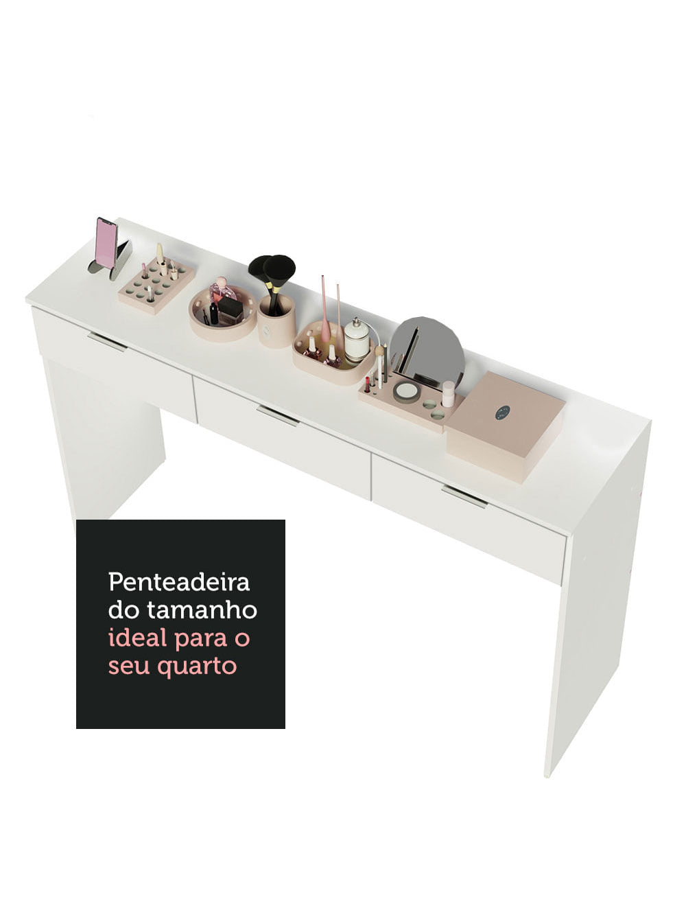 Penteadeira Madesa Camarim Carly com 3 Gavetas (Sem Painel) Branco