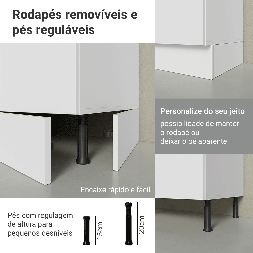 Armário de Cozinha Compacta 100% MDF 180 cm Branco Smart Madesa 03