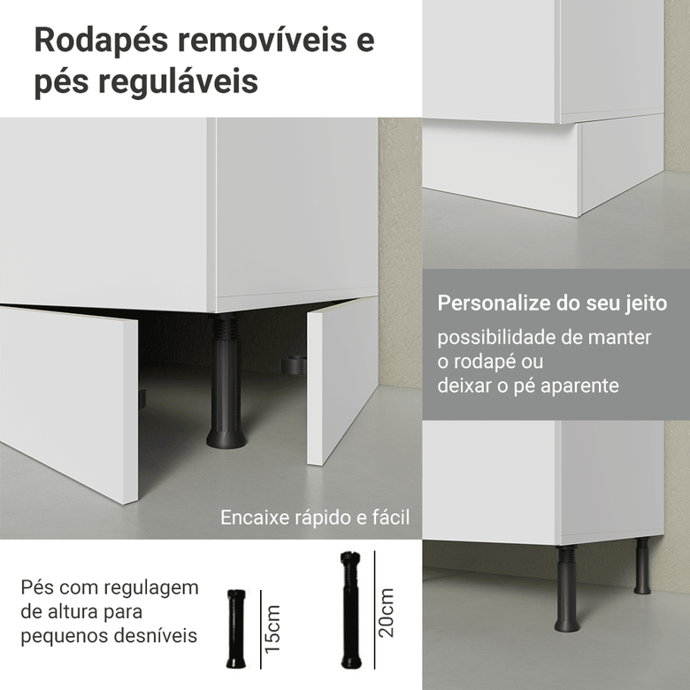 Armário de Cozinha Compacta 100% MDF 180 cm Branco Smart Madesa 03
