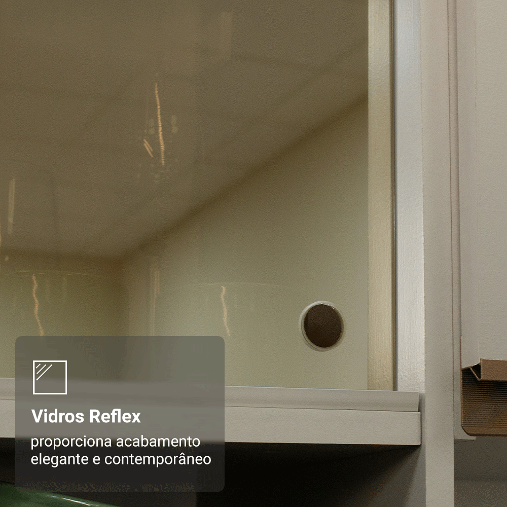 Armário Aéreo 2 Portas de Correr de Vidro Reflex e 1 Nicho Crema Nice Madesa