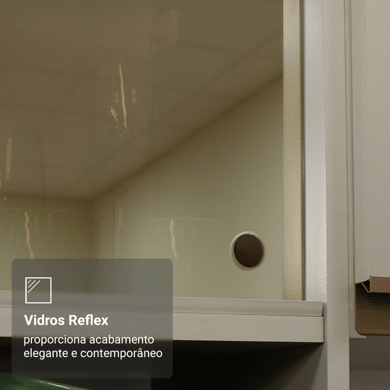 Armário Aéreo 2 Portas de Correr de Vidro Reflex e 1 Nicho Crema Nice Madesa