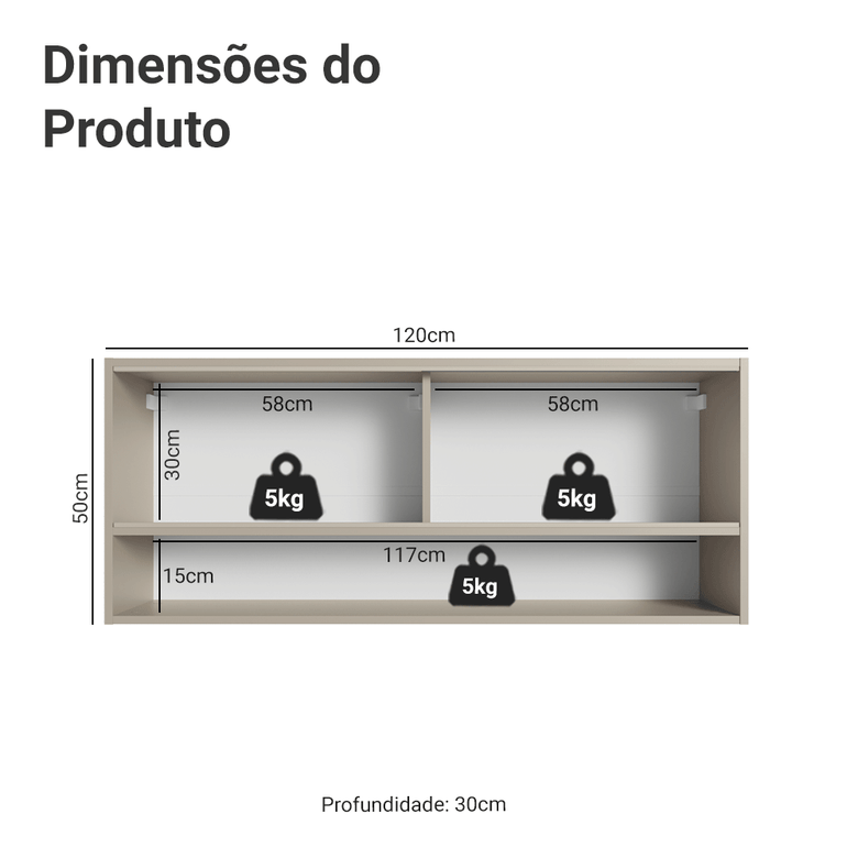 Armário Aéreo 2 Portas de Correr de Vidro Pontilhado e 1 Nicho Crema Nice Madesa