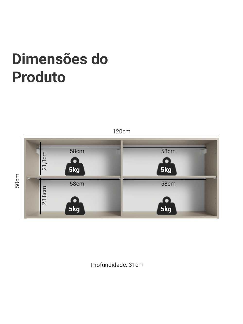 Armário Aéreo 120 cm 2 Portas Crema Nice Madesa - Crema
