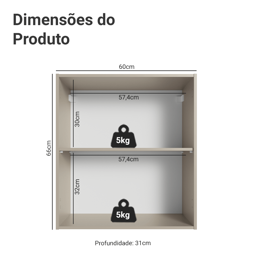 Armário Aéreo 60 cm 1 Porta Crema Nice Madesa - Crema