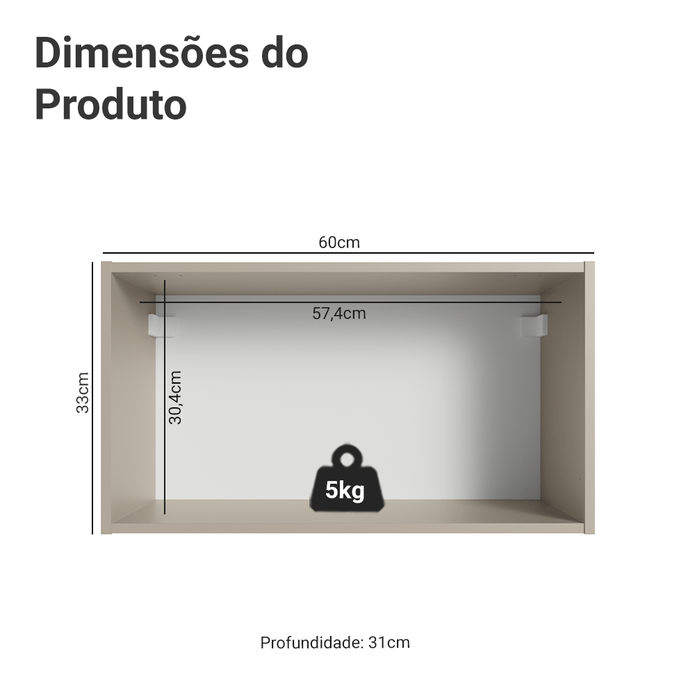 Armário Aéreo 60 cm 1 Porta Basculante Crema Nice Madesa - Crema