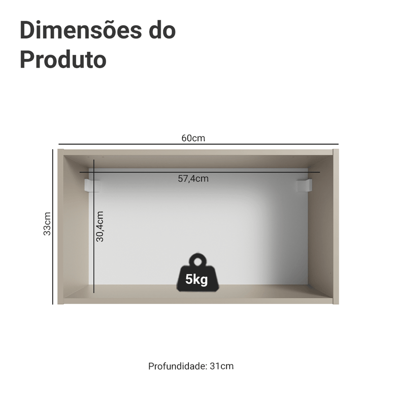 Armário Aéreo 60 cm 1 Porta Basculante Crema Nice Madesa