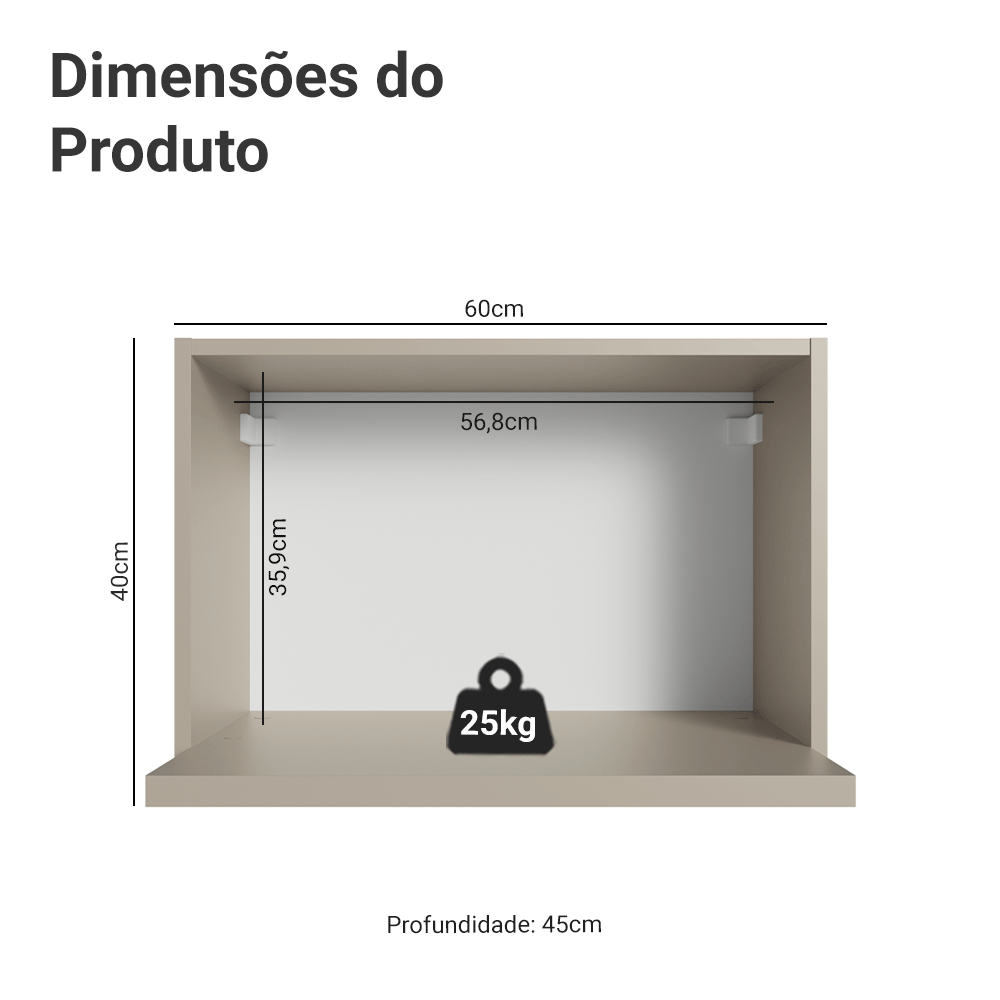 Armário Aéreo 60 cm Nicho para Microondas e Forno Elétrico Crema Nice Madesa