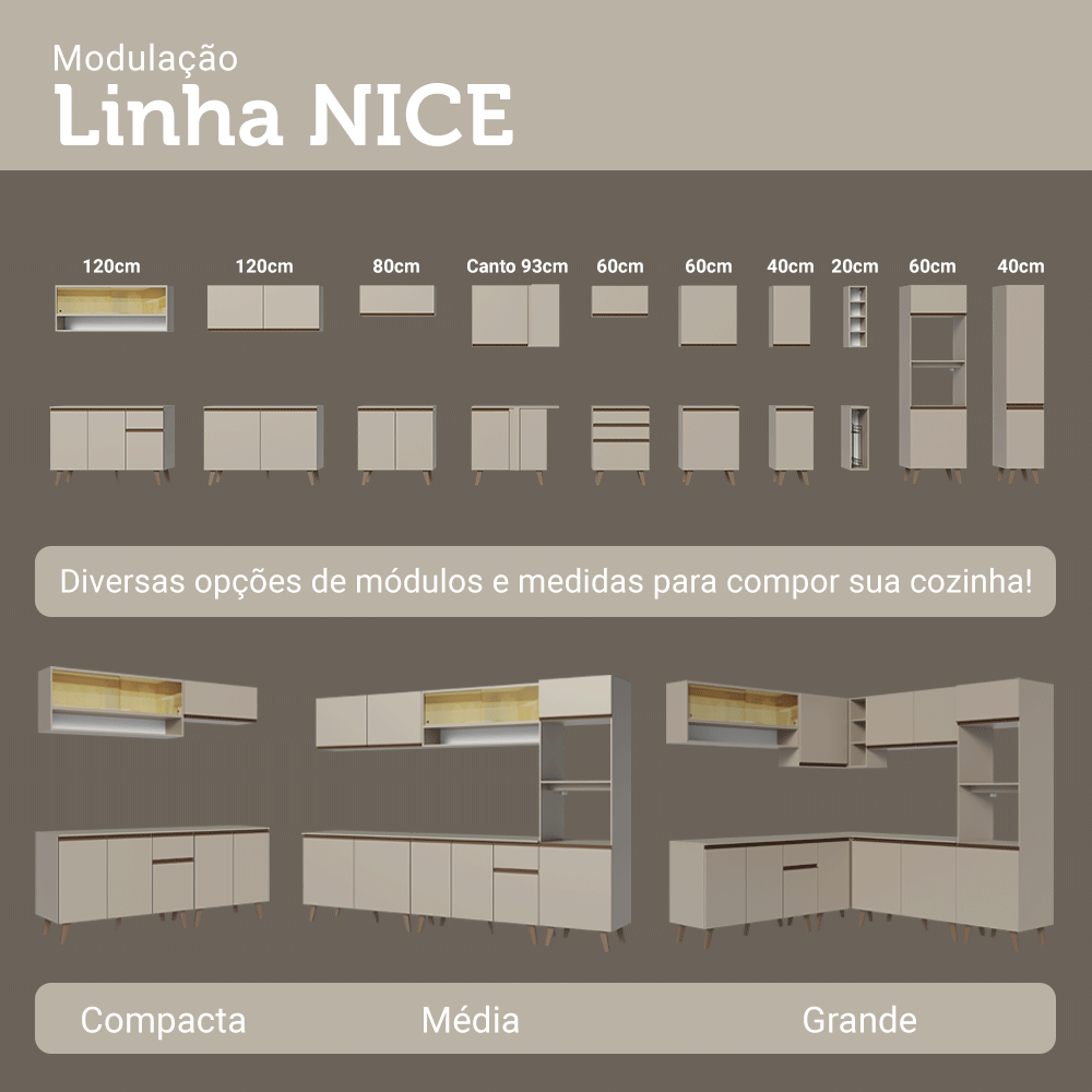 Armário de Cozinha Compacta 120 cm Crema Nice Madesa 02