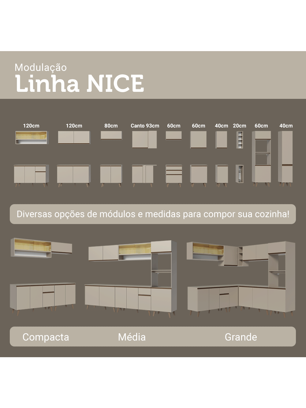 Armário de Cozinha Completa 240 cm Suspenso Crema Nice Madesa 05
