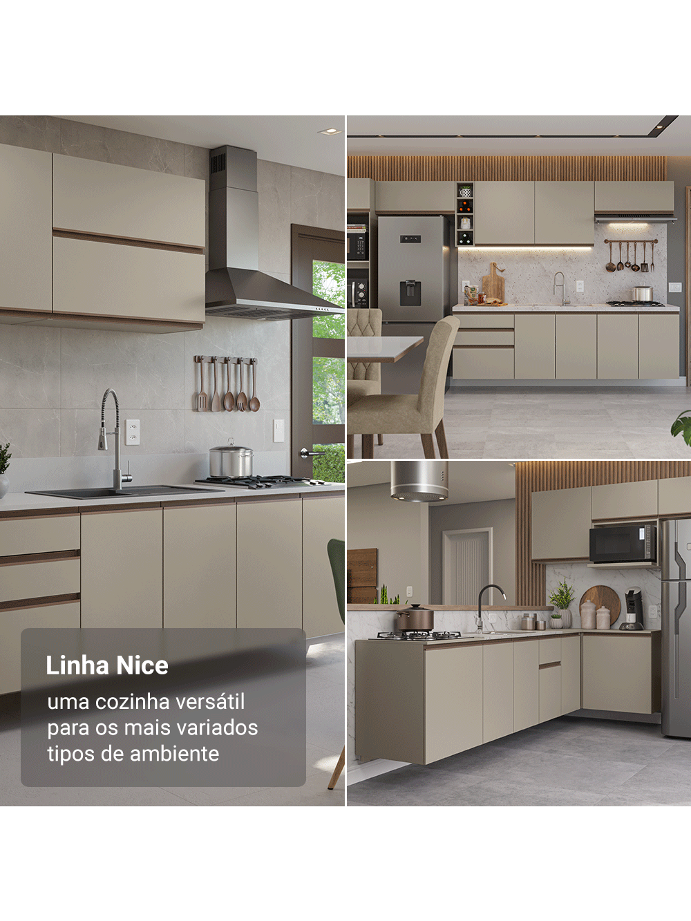 Armário de Cozinha Completa 240 cm Suspenso Crema Nice Madesa 05