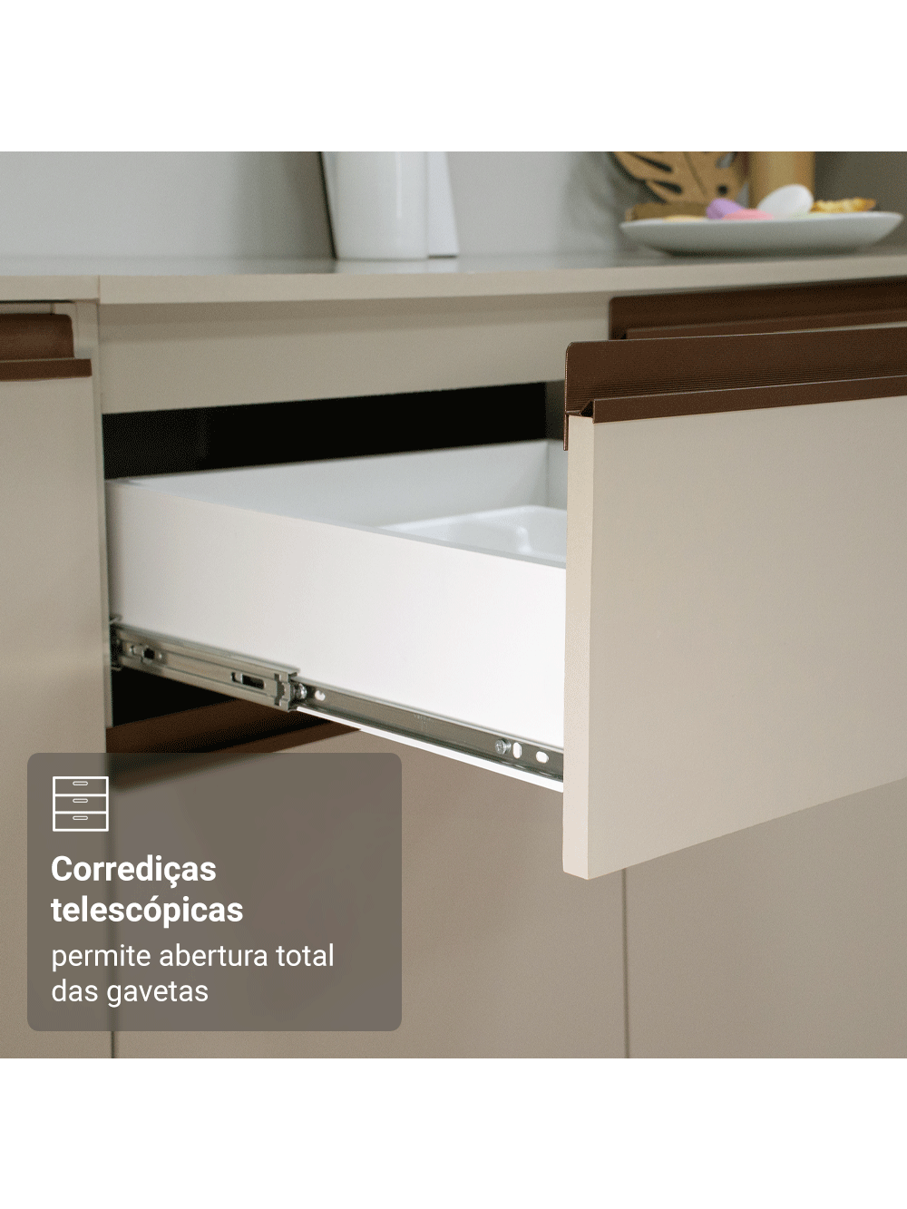 Armário de Cozinha Completa 240 cm Suspenso Crema Nice Madesa 05