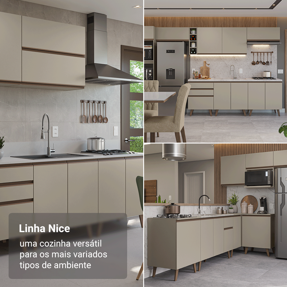 Armário de Cozinha Completa 240 cm Crema Nice Madesa 02