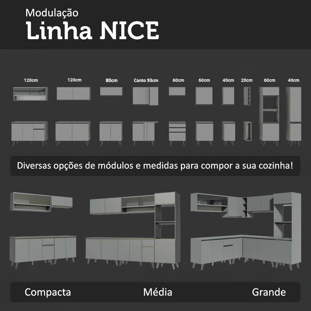 Armário de Cozinha Compacta 120 cm Suspensa Cinza Nice Madesa 06