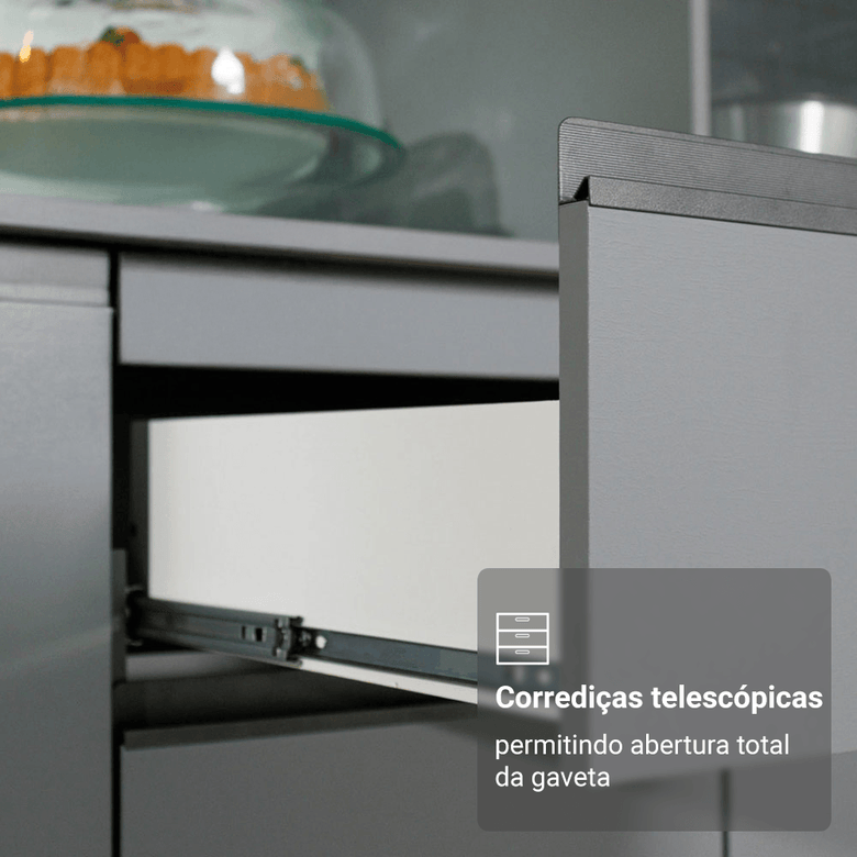 Armário de Cozinha Compacta 180 cm Suspensa Cinza Nice Madesa 03