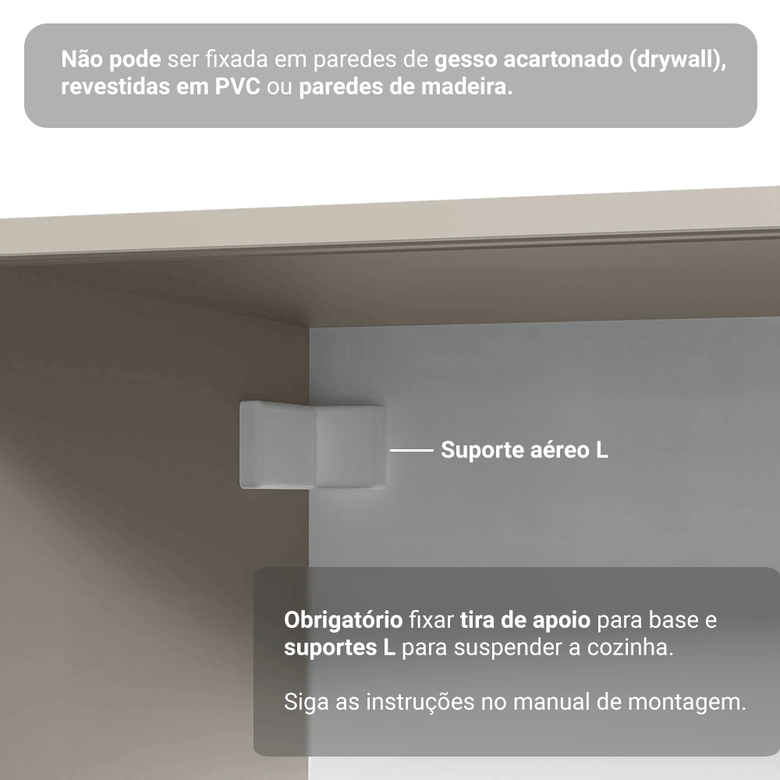Armário de Cozinha Compacta 180 cm Suspensa Crema Nice Madesa 03