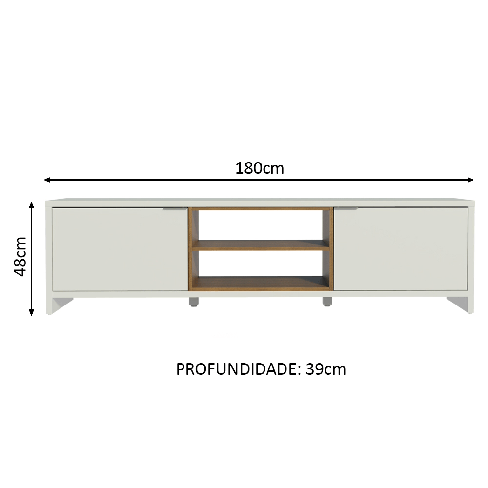 Rack para TV até 80 Polegadas 180cm 2 Portas Branco/Rustic Linz Madesa