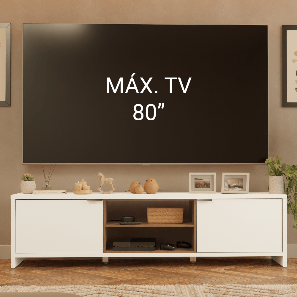 Rack para TV até 80 Polegadas 180cm 2 Portas Branco/Rustic Linz Madesa