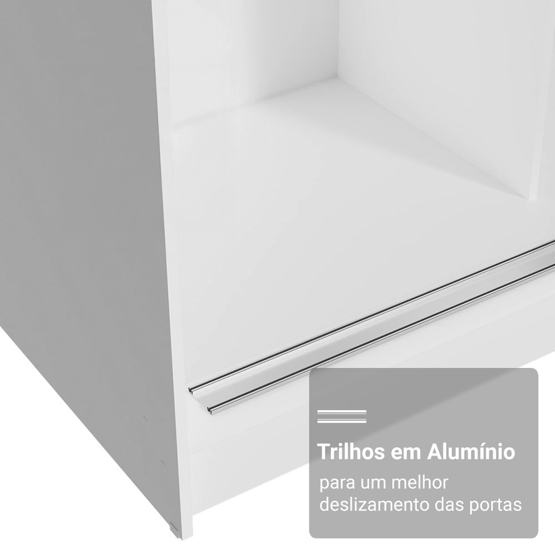Guarda-Roupa Casal com Pés 3 Portas de Correr de Espelho Branco/Rustic Reno Madesa