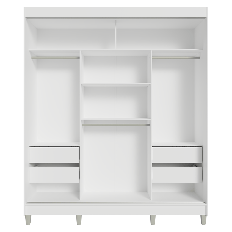 Guarda-Roupa Casal com Pés 3 Portas de Correr de Espelho Branco/Rustic Reno Madesa