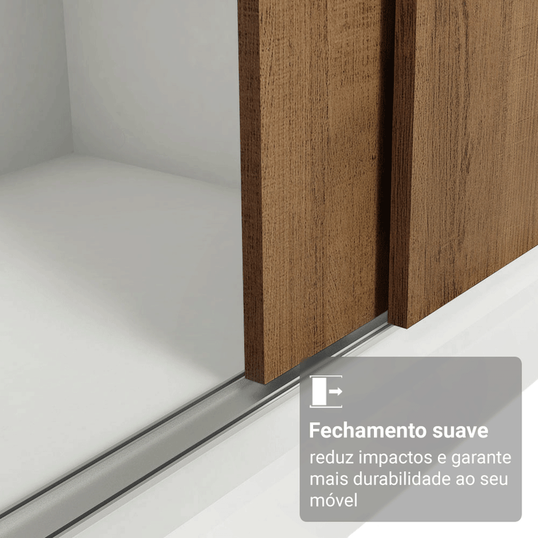 Guarda-Roupa Casal com Pés 3 Portas de Correr de Espelho Branco/Rustic Reno Madesa