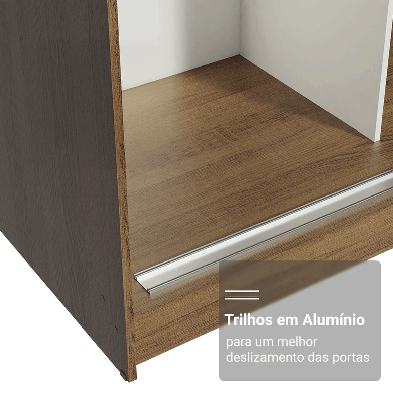 Guarda-Roupa Casal com Pés 3 Portas de Correr de Espelho Rustic Reno Madesa