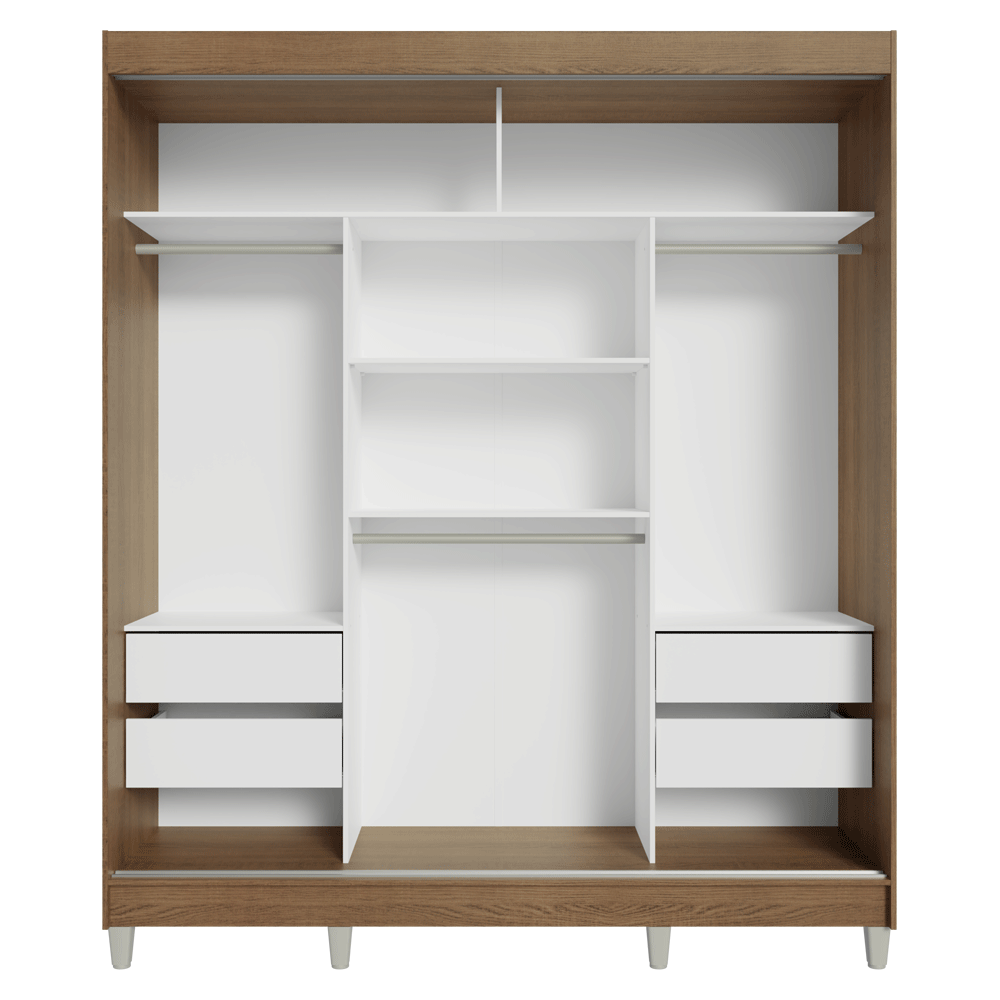 Guarda-Roupa Casal com Pés 3 Portas de Correr de Espelho Rustic Reno Madesa