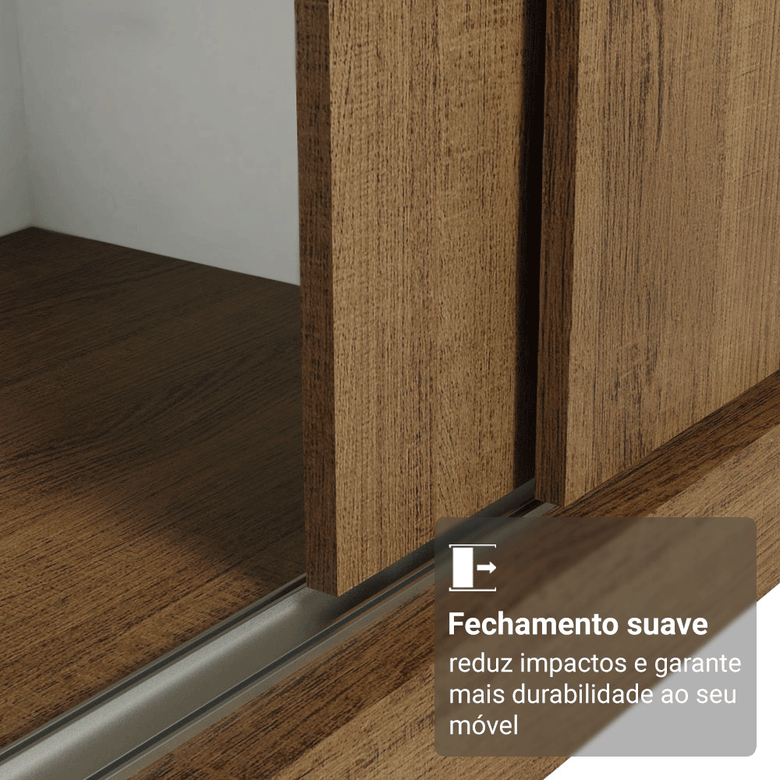 Guarda-Roupa Casal com Pés 3 Portas de Correr de Espelho Rustic Reno Madesa