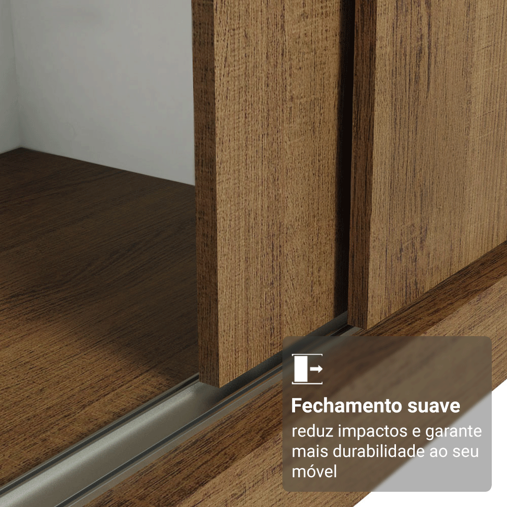 Guarda-Roupa Casal com Pés 3 Portas de Correr de Espelho Rustic Reno Madesa