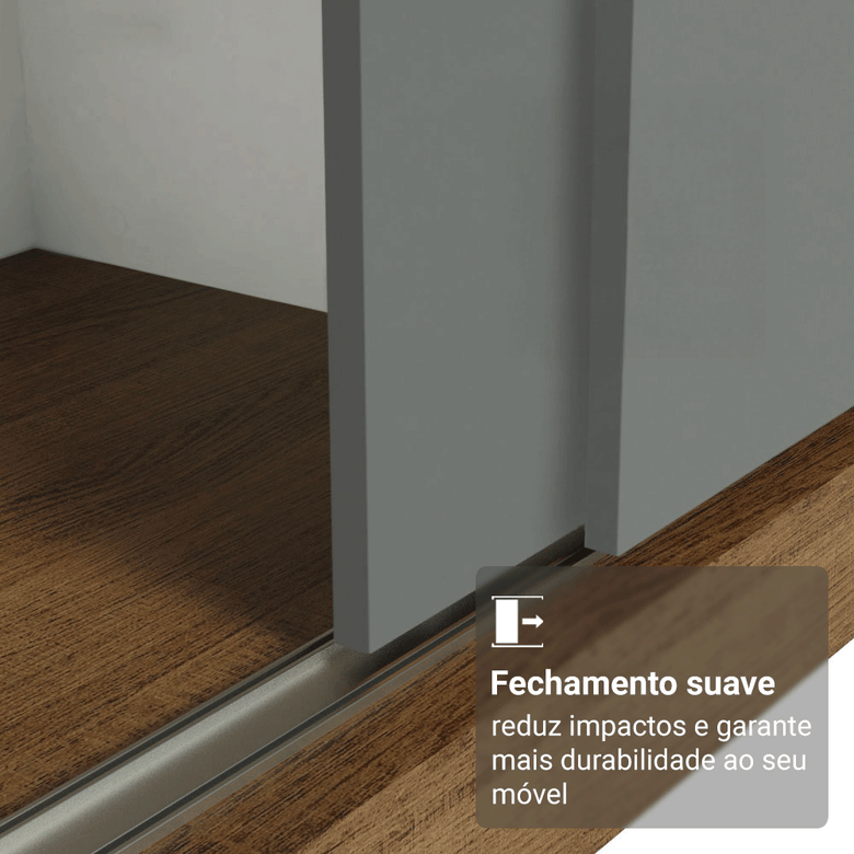 Guarda-Roupa Casal com Pés 3 Portas de Correr de Espelho Rustic/Cinza Reno Madesa