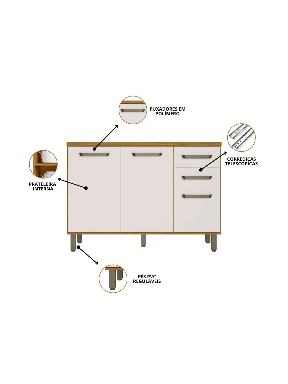 Cozinha Modulada Criare 5 Peças com Cristaleira 13 Portas com Tampo Poliman Móveis