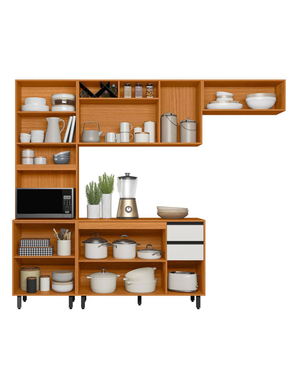Cozinha Modulada Ravena 4 Peças 8 Portas com Paneleiro Duplo Poliman Móveis
