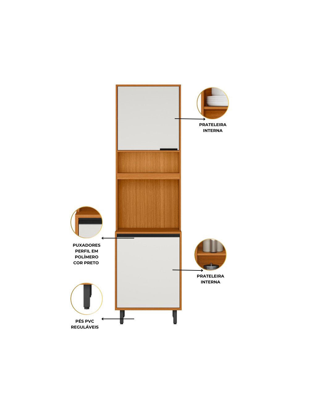 Cozinha Modulada Ravena 4 Peças 8 Portas com Paneleiro Duplo Poliman Móveis