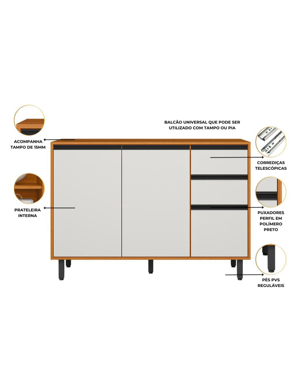 Cozinha Modulada Ravena 4 Peças 8 Portas com Paneleiro Duplo Poliman Móveis