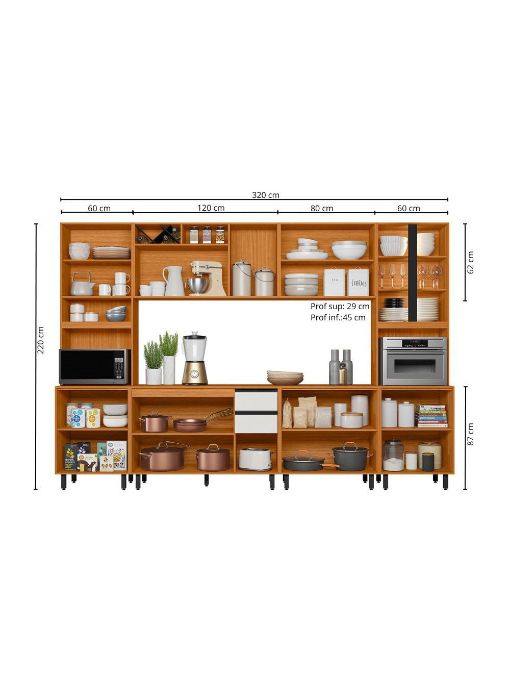 Cozinha Modulada Ravena 6 Peças 15 Portas com Paneleiro Duplo e Cristaleira Poliman Móveis