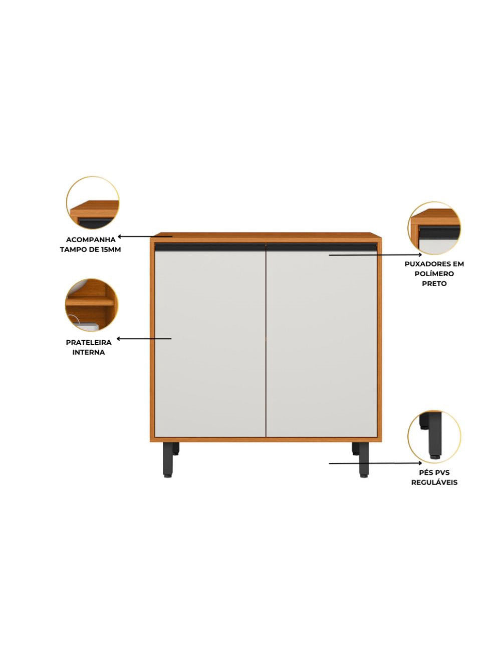 Cozinha Modulada Ravena 6 Peças 15 Portas com Paneleiro Duplo e Cristaleira Poliman Móveis