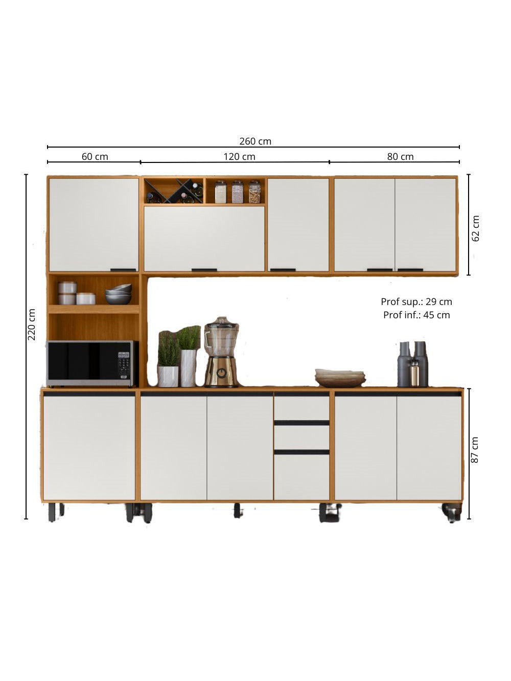 Cozinha Modulada Ravena 5 peças 11 Portas com Paneleiro Duplo Poliman Móveis