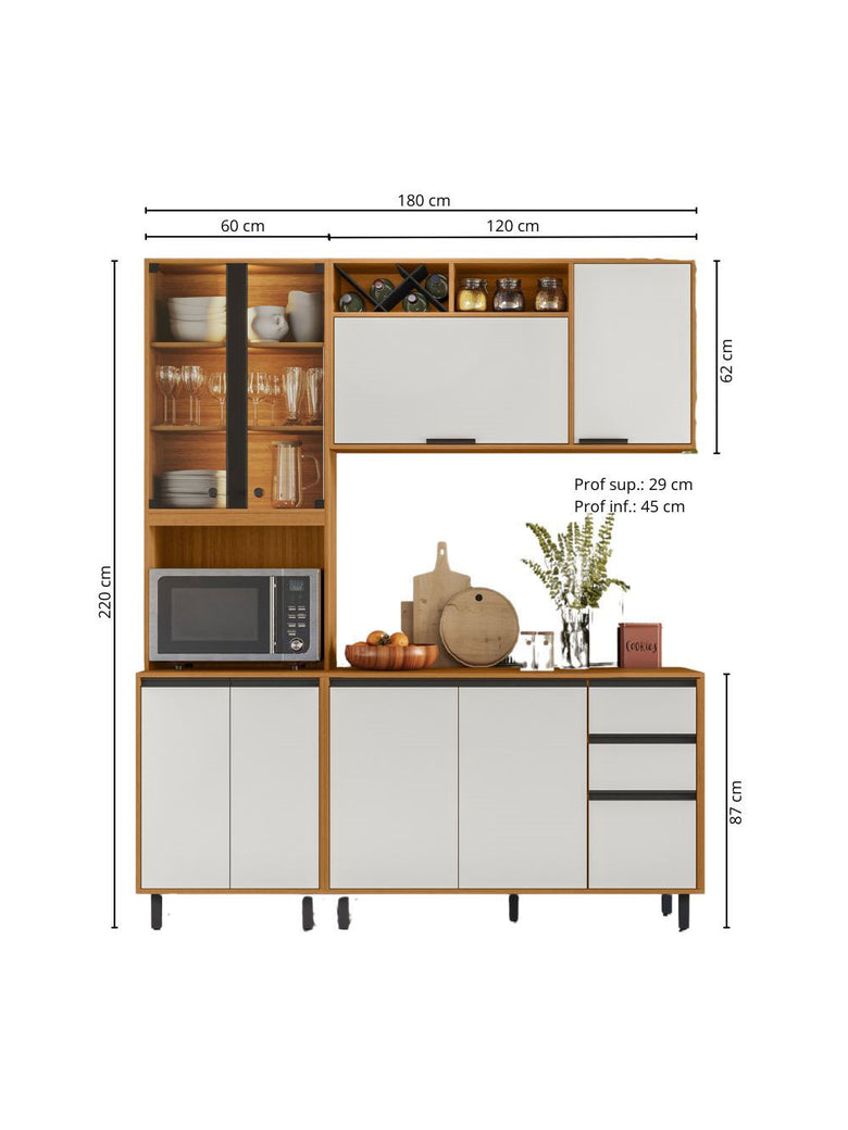 Cozinha Modulada Ravena 3 Peças 9 Portas com Cristaleira Poliman Móveis
