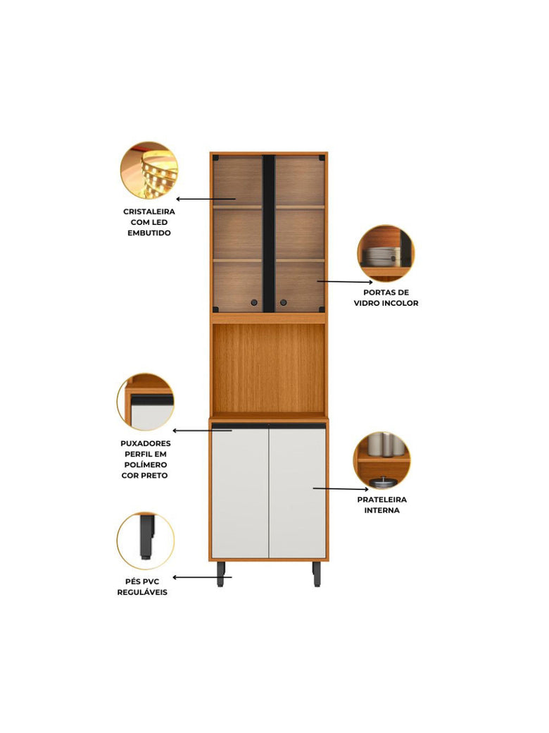 Cozinha Modulada Ravena 3 Peças 9 Portas com Cristaleira Poliman Móveis
