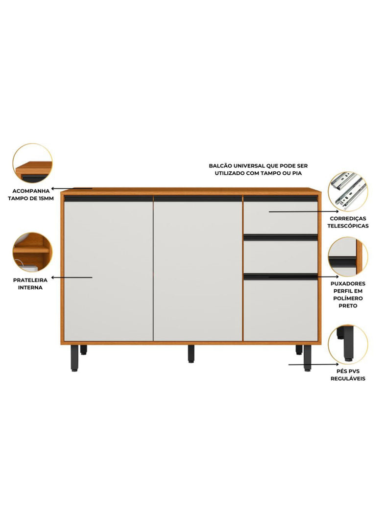 Cozinha Modulada Ravena 3 Peças 9 Portas com Cristaleira Poliman Móveis